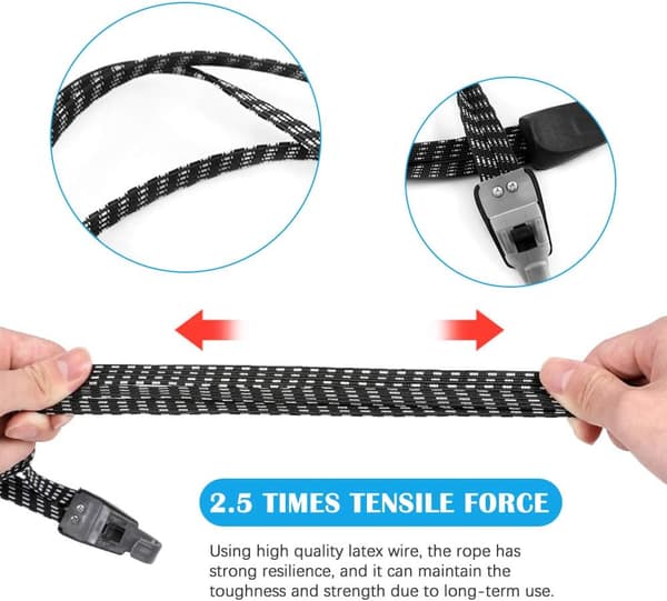 2 stk 3-i-1 Multifunksjonell Elastisk Fastgjøringssnor med Haken (68cm)