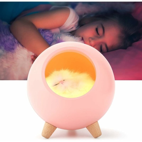LED Nattlampa för barn, laddningsbar touch sänglampa (rosa (katt)) vit