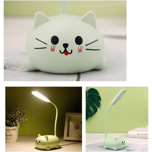Söt Grön Mini Katt Nattlampa, USB Uppladdningsbar, Vikbar för Barnrum GRÖN GRÖN
