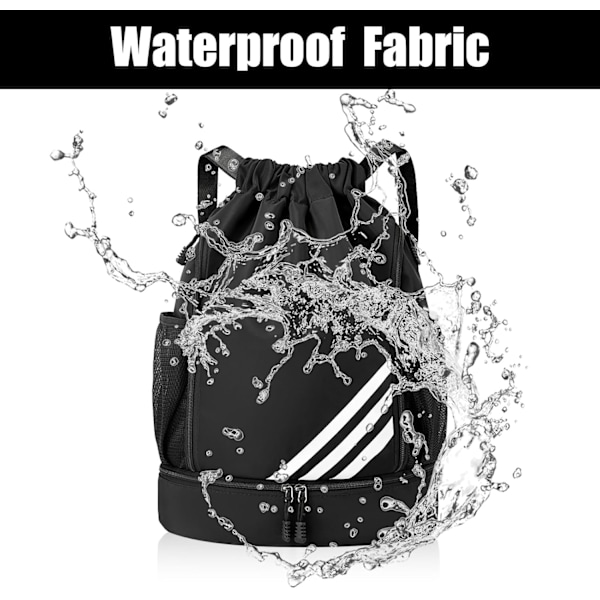 Vattentät dragsko väska för barn och vuxna, stor dragsko gym väska, sport dragsko gym ryggsäck, unisex PE väska med skofack Black