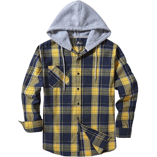 Herreskjorte med rutete mønster, langærmet skjorte med lomme, knappelukning, ternet skjortejakke i flanell, regular fit, 4 sesonger, tømmerhuggerskjorter M-3XL Yellow Navy Blue 3XL