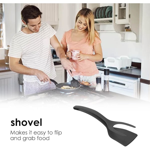 Stekt äggvändare Spatel | Nylon äggspatel | Stekning Vändning Grillning Kök Matlagning Verktyg | 2 i 1 Non Stick Flipper Matklämma Äggvändare Black