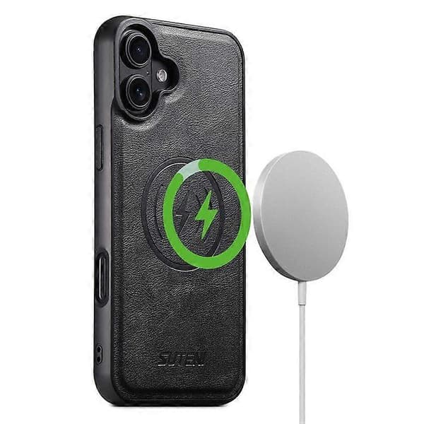 Magnetisk etui til iPhone 16 Plus med kortlomme, læderbagside med okselædertekstur