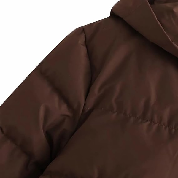 Yksinkertainen kahvinvärinen naisten takki hupullinen yksivärinen lyhyt talvi /L brown L