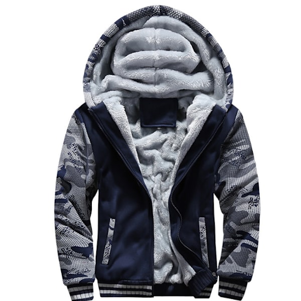 Mænds Trøje med Hætte, Varm Fleeceforet Sweaterjakke, Vinter Gym Fleece Hoodie, Fuldt Lynlås, Varm Tyk Frakke Camouflage blue M