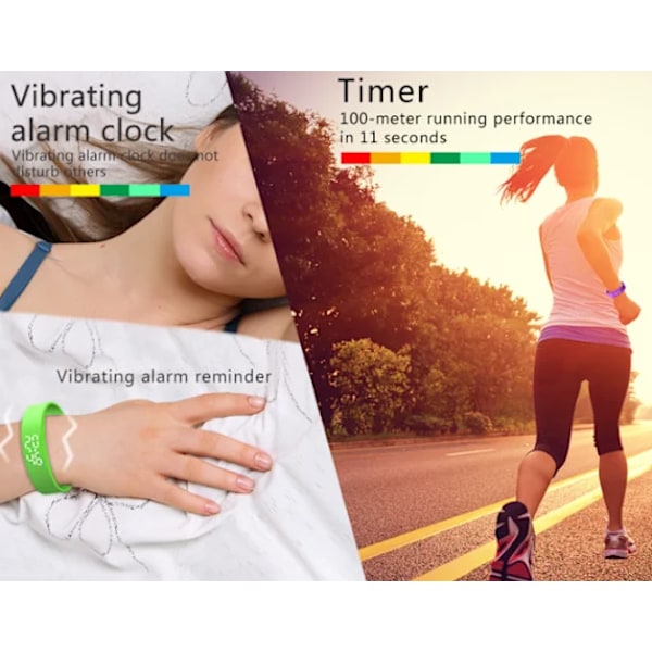 Vibrationsalarmur - Opladning Vibrationsalarm Stille Alarmur Mål Kropstemperatur Vandafvisende Black