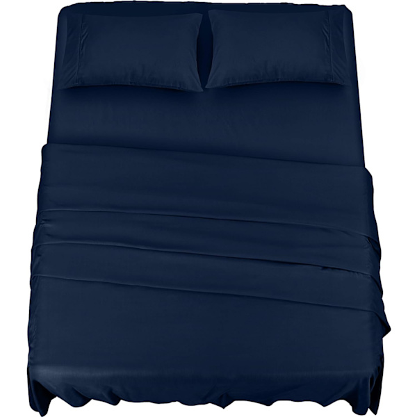 4-delars sängklädesset 150x200 - Borstad mikrofiberpolyester - Lakan, påslakan och 2 örngott Navy blue