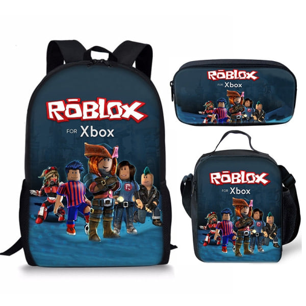 Roblox Rygsæk Skole Tasker Rejse Rygsække 3sæt - Julegave Børn - Gave blå blå blue
