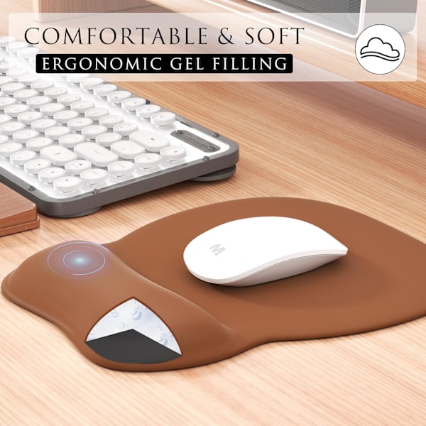 Ergonomisk musmatta med handledsstöd i minnesskum, bekväm datormusmatta för bärbar dator, smärtlindrande handledsstöd Pure Brown