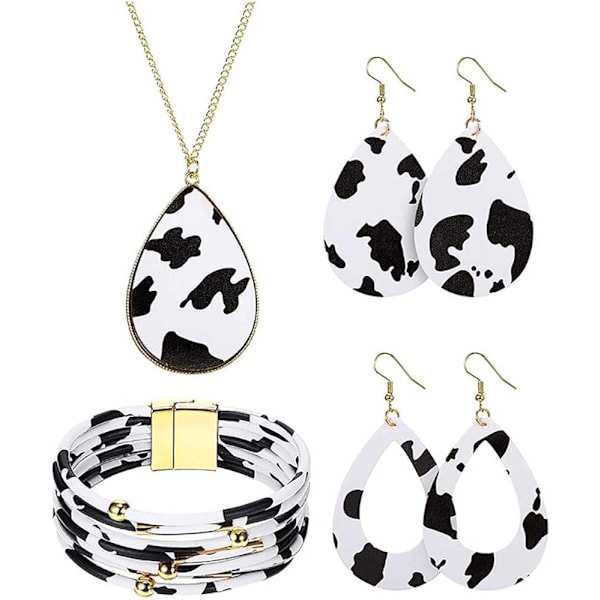Faux Läder Örhängen Halsband Armband Set för Kvinnor Flickor 4 Delar Jul