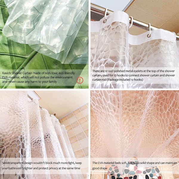 Dusjforheng 3D Semi Transparent EVA Vanntett Muggsopp Bevis Resistent Baderomsforheng Miljøvennlig Vaskbar Badeforheng, 180x200cm(72\"x79\") Water Cube