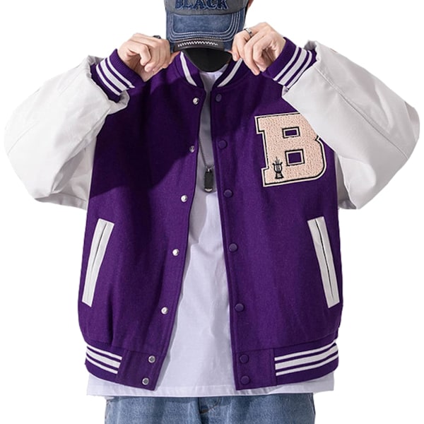 Varsity College -takki Baseball-takki Vintage-ulkovaatteet taskuilla Unisex-takki Patchwork-päällinen XXL Purple
