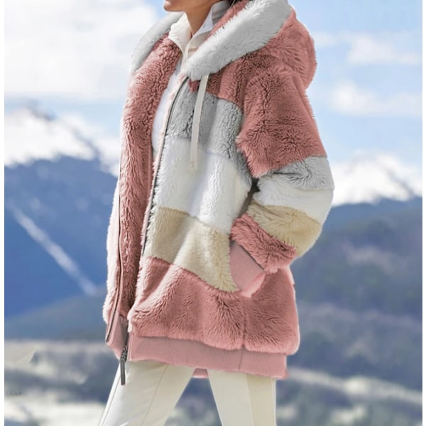 Dame Vinterjakke Plus Størrelse Hættetrøje Tyk Varmt Jakke Yderbeklædning med Lomme Lynlås Cardigan Pink XL pink XL