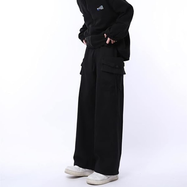 Svarte løse kjeledresser for kvinner Vintage bukser med vidde ben /XL black XL