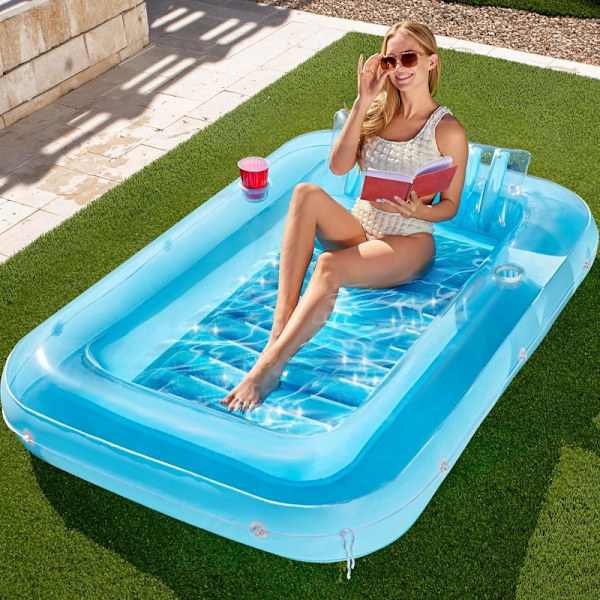 YATOUT Joy Stor Uppblåsbar Flytande Solstol för Pool, Solsäng, Uppblåsbar Solmadrass, Kan Användas Utomhus, Trädgård, Bakgård Transparent blue