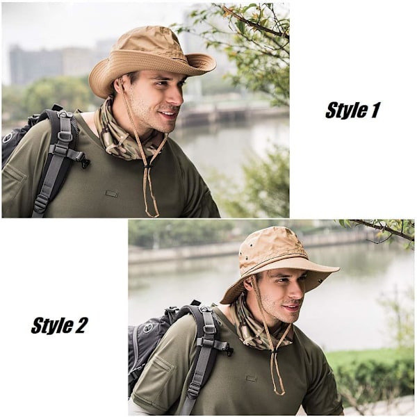 Super brede solhatter for menn, utendørs fiskebøtte Boonie-hatt vanntett pustende mesh-hette for fotturer, reiser, camping, hagearbeid og båtliv Khaki One Size