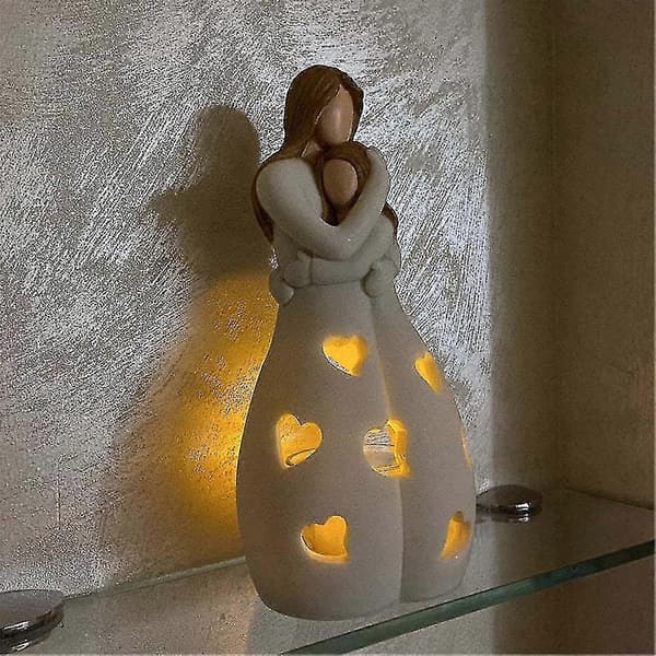 Mamma Kram Dotter Ljusstake Harts Dekorativ Staty Ornament Med Led