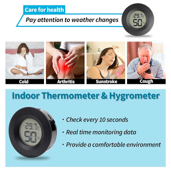 Mini hygrometertermometer, LCD digital hygrometer, liten inomhushygrometertermometer, hemtermometerhygrometer, reptil 2pc