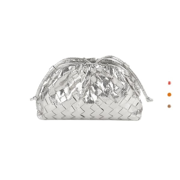 Pu Woven Bag Satchel Cloud Mini Læder Clutch Taske Sølv Silver