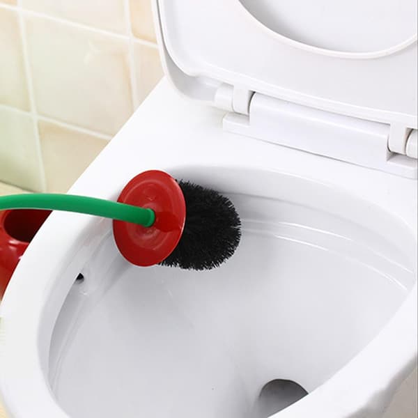Toiletbørste og holder med kirsebær-design i plastik til badeværelset