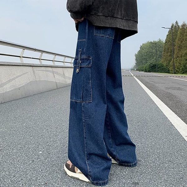 Løse jeans for kvinner Mote høymidjede uformelle løse bukser /XL XL