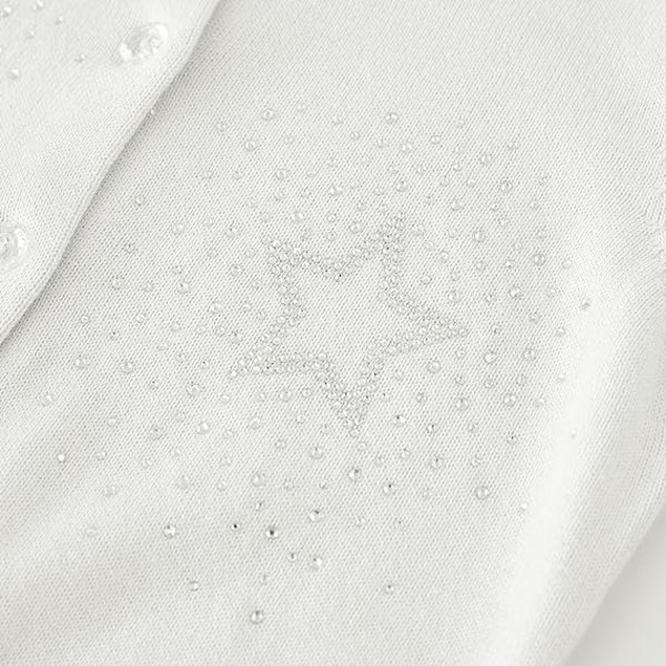 Hvit langermet knapp bomull cardigan strikket genser med turtleneck /140cm white