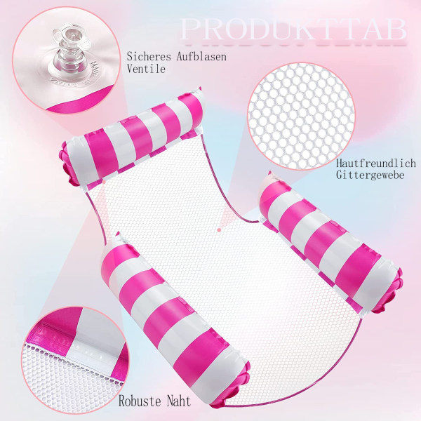 Uppblåsbar PVC luftkudde swimmingpool, swimmingpoolleksaker vattenhängmatta 4 i 1 vattenleksaker pooltillbehör, lämplig för flera scener Three-tube stripe rose red