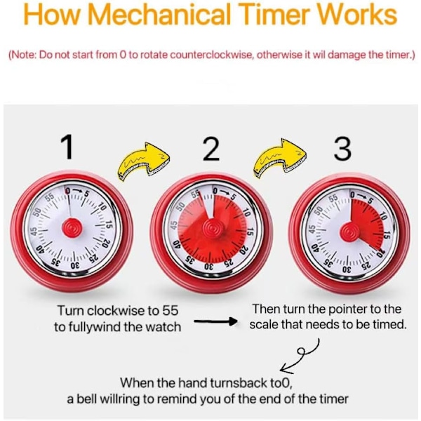 Metallisk magnetisk timer, manuell uppvinding, inget batteri behövs, tidsvisualisering, tidsstyrningsverktyg för kök, arbete, studier, träning red