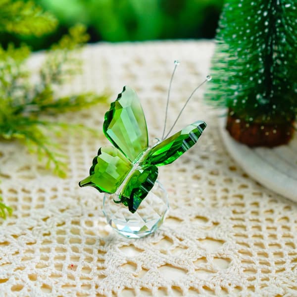Krystallflygende sommerfugl med krystallkulebase Figur Ornament Statue Dyr Samleobjekt til julegave (blå) Green