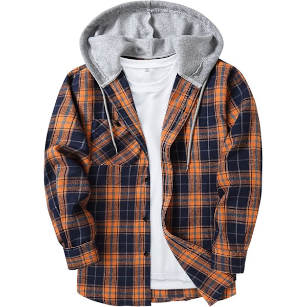 Herreskjorte med tern - Langærmet skjorte med lomme - Knappet ned - Ternet skjortejakke i flanel - Regular fit - 4 sæsoner - Træfældningsskjorter M-3XL Orange Navy Blue 3XL