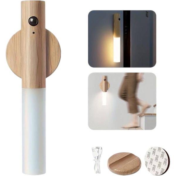 Magnetisk vägglampa med rörelsesensor och USB-laddningsbar. Väggmonterad träficklampa Varmvitt för inomhusbruk Ash