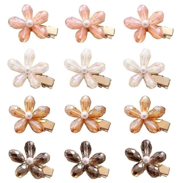 12 stk. Krystalhårklemmer Perler Alligator Hårnåle Små Mini Blomster Barrettes til Kvinder og Piger Hårtilbehør