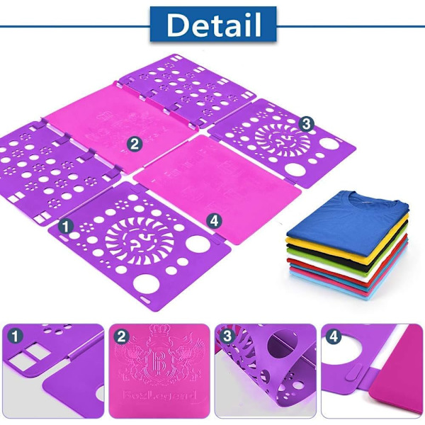 2 stk T-skjortemappe Klær Mappe Klær Folding Board Rask og Praktisk Folding Skjorter for Barn og Voksne Morado Rosa