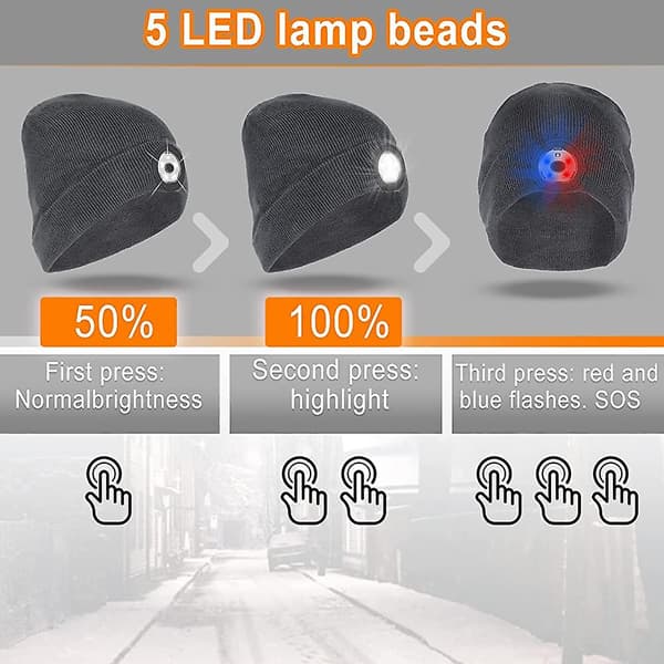 Beanie Hat med Lys 5 LED'er