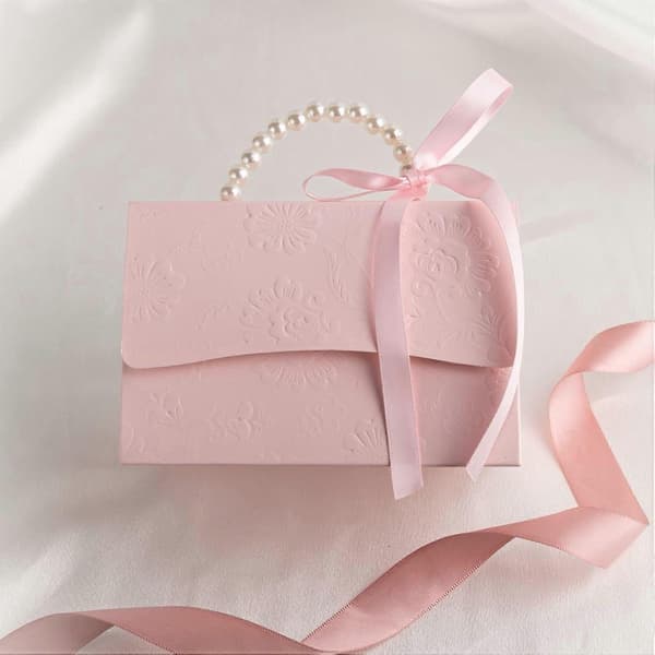 Rosa Pärlpapper Presentaskar för 10 Bröllopsartiklar, Fest med elegant brudtärna och band