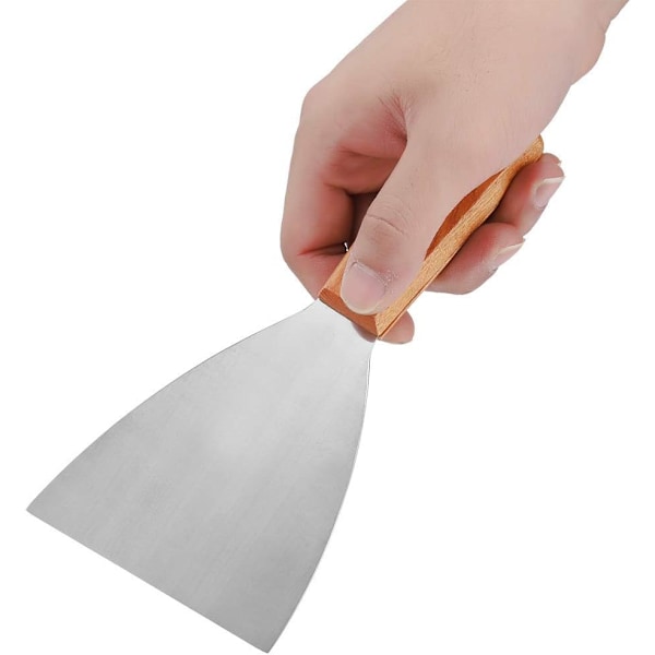 2 stk. stekeskrape i rustfritt stål, stekespade for støpejern treskaft skråkant grillspaker for matservering/matlaging/rengjøring, ideell