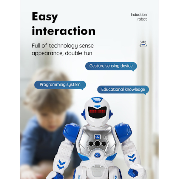 Barnrobot intelligent programmerbar robot med infraröd fjärrkontroll leksak dansande sjungande LED-ögon geststyrning robotset blue