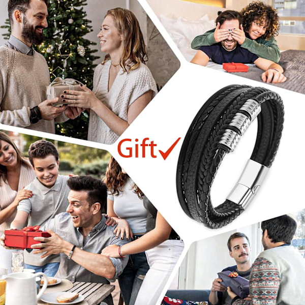 Läderarmband för män, armband för män, järnarmband för män, armband i rostfritt stål för män, vikingarmband D