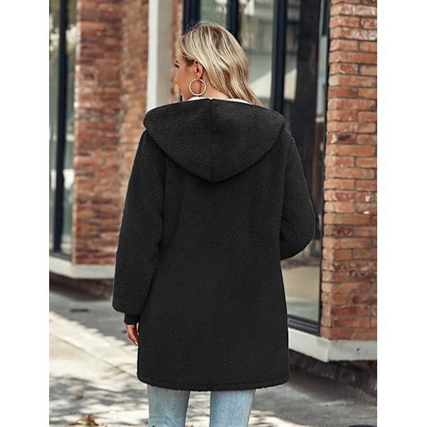 Dame Fleece Oversized Hoodie Frakke Zip Up Jakke Cardigan Bærbar Sweatshirt Hoodie Vinter Varmt Fleece Foret Hætte Frakke Fleece Tæppe med Lomme