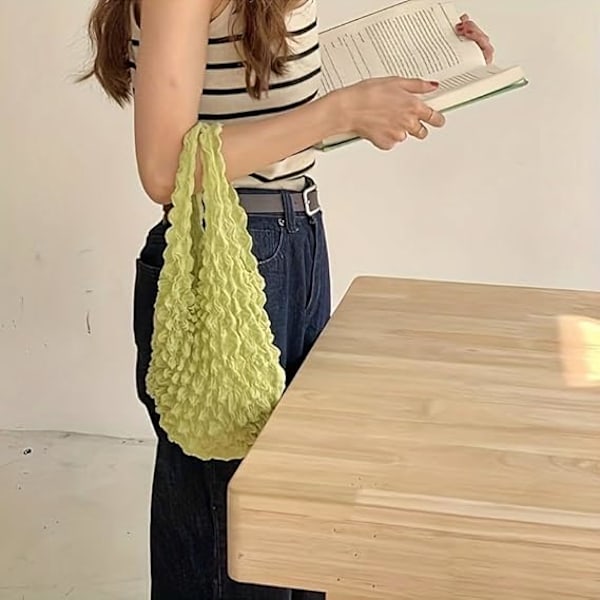 Magisk Stretch Bag Plissert Bag, Gjenbrukbare Matvareposer Vaskbare Bærbare Store Kapasitet Handleposer Multifunksjonell Tote Bag Handleposer Yellow