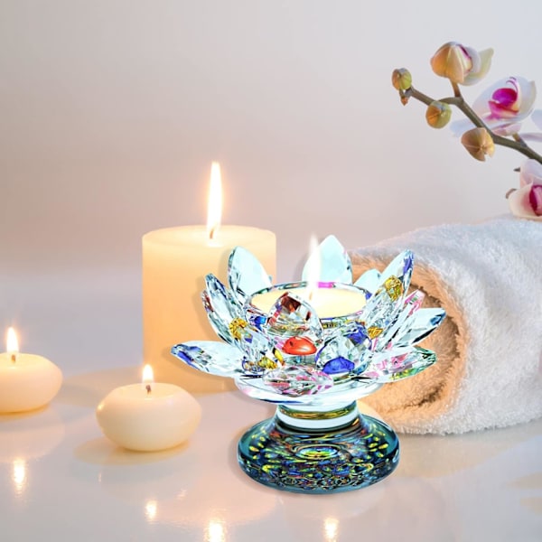 Färgglada Kristall Lotusblommor Ljus, Lotus Hög Ljushållare, Regnbåge Lotus Ljushållare, för Heminredning Kontor Bröllopsbord