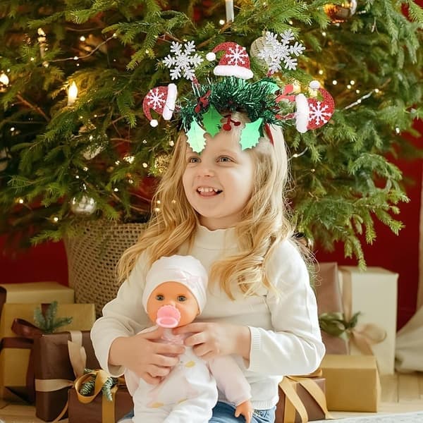 Jul Tiara Søt Julehatt Snøfnugg Tiara Glitter Grønn Dusk Hodeplagg Glitrende Juletre Tiara for Kvinner Jenter Jul