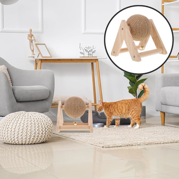 Kattklösleksak med Sisalboll, Katter Klösande Repboll Interaktiv Roterbar Träleksak Hållbar för Innekatter att Vässa Klorna