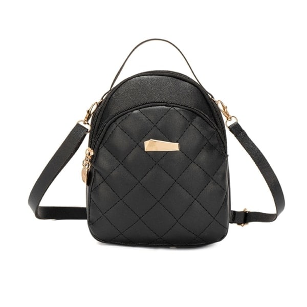 Quilted Backpack For Women Matching Backpack Women Small Phone Bag Girl School Bag Ladies PU Leather Casual Backpack Black