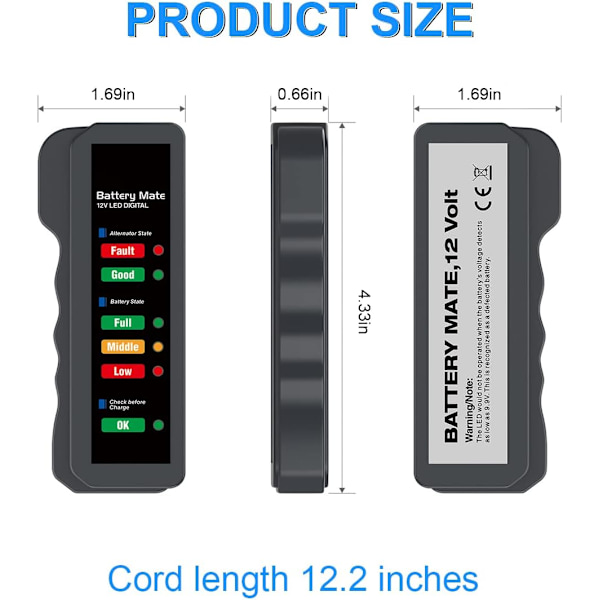 12V bilbatteritester, BM310 bil digital generator ladesystemanalysator med LED-indikering