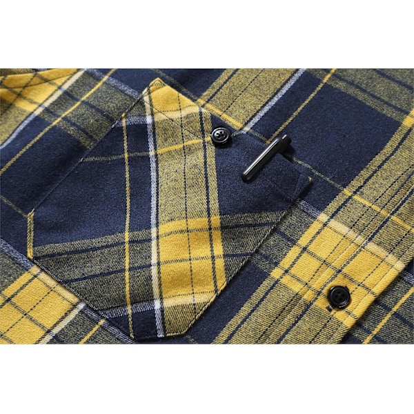 Herreskjorte med rutete mønster, langærmet skjorte med lomme, knappelukning, ternet skjortejakke i flanell, regular fit, 4 sesonger, tømmerhuggerskjorter M-3XL Yellow Navy Blue L