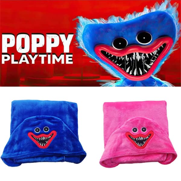 Poppy Playtime Huggy Wuggy Tema Børne Hætteklædt Plys Tæppe Kappe Blå