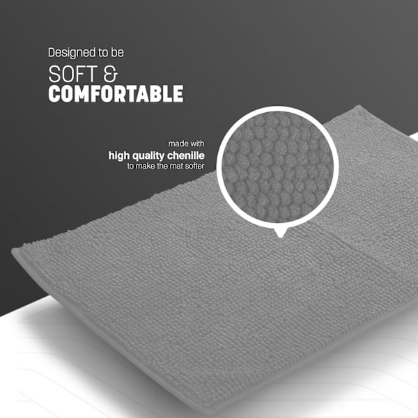 Antislip Bademåtte - Blød og Behagelig Mikrofibermåtte med Maskinvaskbar Design - Vandabsorberende og Hurtigtørrende (Lysegrå, 40x60cm) Light Grey