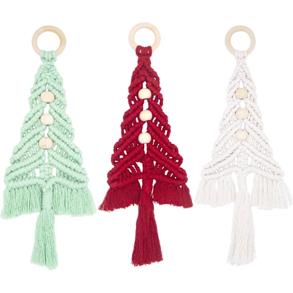 Macrame julgran 3-pack Bohéme juldekorationer Julgransprydnader färdig julgran set väggdekoration