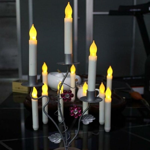 LED stearinlys, lang stearinlysholder, 12 flammefri stearinlys (12 STK varm hvid blinkende 16,5 * 2,0 cm) vit